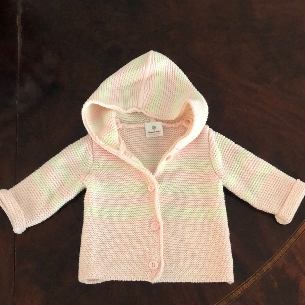 Hanna Andersson Knit Jacket, Pink and White, size 6-12 M